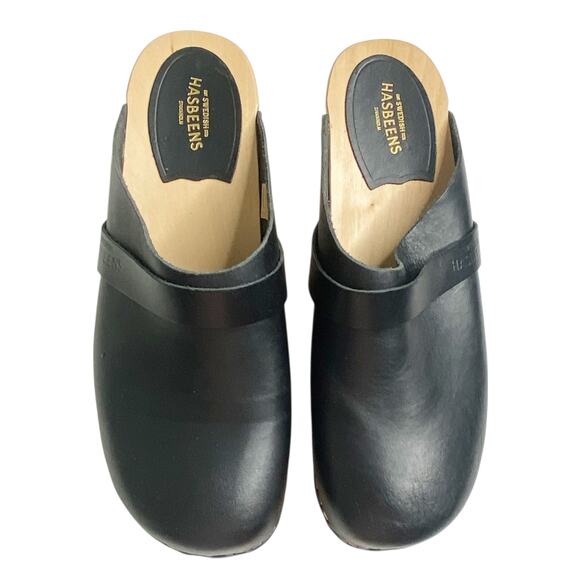 SWEDISH HASBEENS Womens Black Swedish Husband Toe Slip On Leather Clogs 41 - Picture 1 of 9